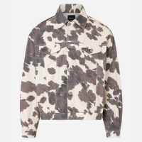 Jaqueta Trucker Boxy em Sarja com Estampa Animal Print de Vaquinha BegeMarr