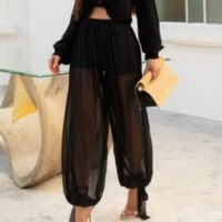 Jasmine Calça Aladim em malha tule com Foro TENDÊNCIA