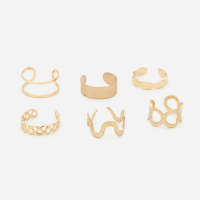 Kit 06 Anéis em Metal Liso com Formatos Diversos Para os Pés Dourado