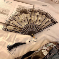 Leque De Mão Dobrável Com Flores De Rosa , Leques Chineses Borla , Casament