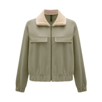 Lunender - Jaqueta com Gola em Pelo Carneirinho Verde