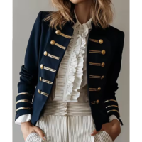Military Style Jacket Women\'s Fashion Gold Button Decorated Navy Blue Blaze