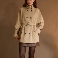 MOTF PREMIUM CASACO TRENCH FEMININO DE COR SÓLIDA, GOLA ALTA DUPLA-FILEIRA,