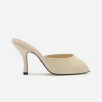 Mule Peep Toe Off-White Couro Salto Alto