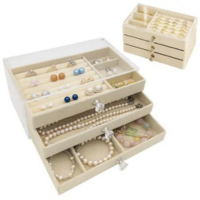 Porta Joia Acrílico 3 Camadas Brinco Anel Compartimento caixa de armazename