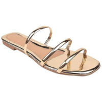 Rasteira Rasteirinha Dourada Metalizada Tiras Lançamento Sola Quadrada