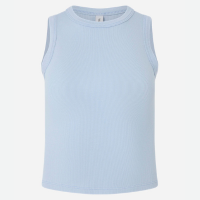 Regata Cropped Básica em Ribana Canelada Azul Claro