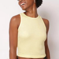 Regata Feminina Cropped Canelada com Lurex Amarela