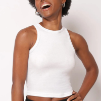 Regata Feminina Cropped Canelada com Lurex Branca