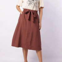 Saia Feminina Midi Viscose com Bolso Chapado Laço Marrom