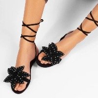 Rasteira Poliana Studded Camurça Black