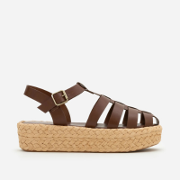 Sandália Flatform Fisherman com Salto Efeito Trança Marrom