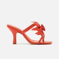 Sandália Laranja Couro Salto Fino Flor