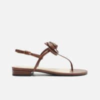 Sandália Marrom Couro Salto Baixo Slim Flor