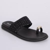 Sandália Rasteirinha Feminina Beira Rio Tira Texturizada Preta