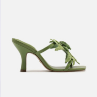 Sandália Verde Couro Salto Fino Flor