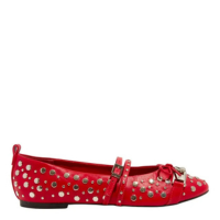 Sapatilha Bico Redondo Couro Confort Vermelho Tachas