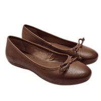 Sapatilha Bico Redondo Laço Couro de Carneiro Conhaque - LIV Calçados