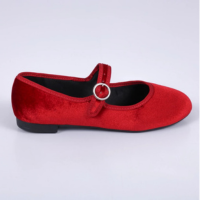Sapatilha Feminina Adulto Veludo Bico Redondo Com Salto Baixo