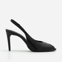 Sapato Peep Toe Slingback com Salto Fino Preto