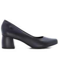 Scarpin preto salto bloco couro bico quadrado usaflex