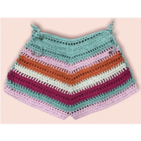 Shorts de crochê moda praia verão colorido cores regulável cintura alta