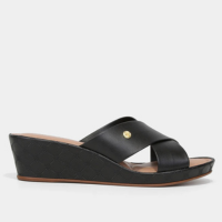 Tamanco Beira Rio Anabela Tiras Cruzadas - Preto