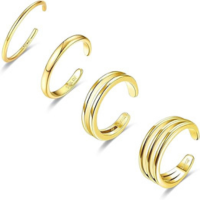 4 peças de anéis de dedo para mulheres ouro ajustável 14 k conjunto de anéi