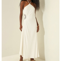 Vestido Longo Frente Única Com Recorte E Renda Tenerife