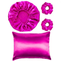 Touca de Cetim Anti-frizz + 01 Fronha de Cetim e 02 Xuxinhas - Pink Web