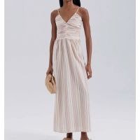 vestido midi fio tinto decote v - multicolorido