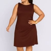 Vestido Plus Size Feminino Midi Viscose com Franzido Marrom