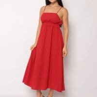 Vestido Feminina Midi Viscose Berry & Co. Alcinha Ajustáveis Vermelho