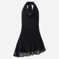 Vestido Curto com Decote Degagê e Babadinhos na Barra Preto