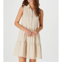 Vestido Curto Evasê Com Linho - Rosa XG - Bege