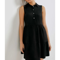 Vestido Curto Evasê Com Linho - Rosa XG - Preto