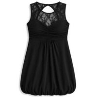 Vestido Curto Feminino Preto com Renda Floral e Saia Balonê - Genérico
