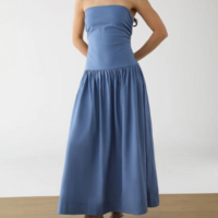 Vestido Farm Longo Saia Franzida Azul