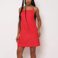 Vestido Feminino Curto Viscose com Linho Alcinha Vermelho