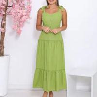 Vestido Feminino Linho com Botões e Alça com Amarração Tendência Casual - S