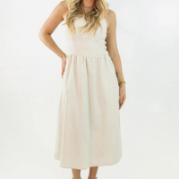 Vestido Feminino Midi Linho Evasê Lastex Bolsos Anticorpus - Off White