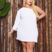 Vestido feminino plus size branco com forrado manga mula soltinho verão fes