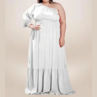 Vestido Longo Branco Plus Size Ano Novo Festa Mula Manca Manga Comprida Ele