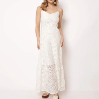 Vestido Longo Feminino Renda com Alças Finas Off White
