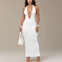 Vestido Longo Feminino Suplex Justo – Decote Profundo e Alça de Amarrar