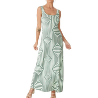 VESTIDO MALWEE MIDI ALÇA FEMININO - Verde+Branco