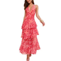 Vestido maxi GRMLRPT floral vermelho para coquetel feminino