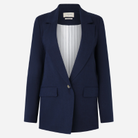 Blazer em Viscolinho com Lapelas e Botão Único Azul Escuro