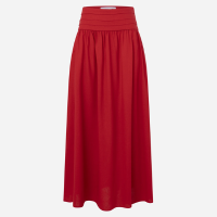 Saia Long Midi em Viscolinho com Pala Larga e Cós Pespontado Vermelho