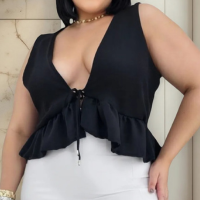 Blusa Feminina Babado Com Amarraçao Na Frente Plus Size-dora